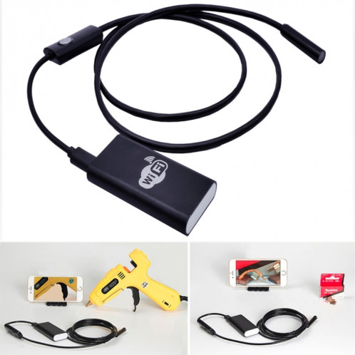 2.0MP HD Caméra 30m Sans Fil Distance Métal WiFi Box Étanche IPX67 Endoscope Snake Tube Inspection Caméra avec 6 LED pour Android & iOS, Longueur: 1m, Diamètre de l'Objectif: 9mm (Noir) SH164B1517-08