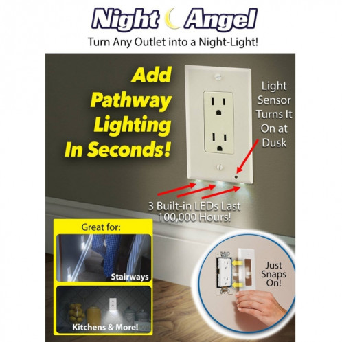 0.5W 110V Night Angel Square Plug Socket Sensor Night Light, Mini veilleuse à induction de mouvement du corps humain à lumière blanche SH178A361-08