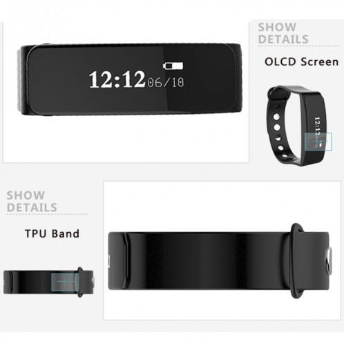 TLW05 0.86 pouce OLED Affichage Bluetooth Smart Bracelet, IP66 Support étanche Podomètre / Appels Rappel / Moniteur de sommeil / Rappel Sédentaire / Alarme / Capture à distance, Compatible avec les téléphones SH370L399-011