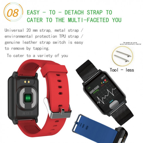 E04 Montre intelligente à écran couleur IPS de 1,3 pouces IP67 étanche, bracelet en TPU, rappel d'appel d'assistance / surveillance de la fréquence cardiaque / surveillance de la pression artérielle / soins SH542R988-021