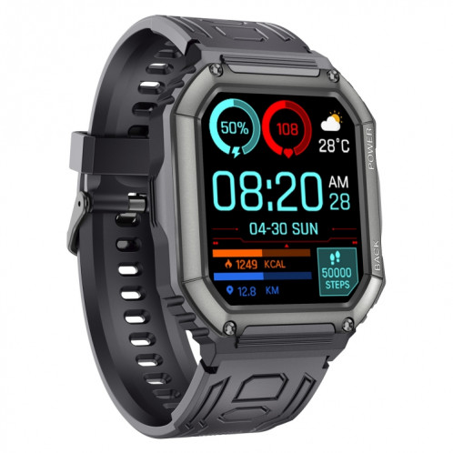 Montre intelligente de sport podomètre étanche KR06, prise en charge de la fréquence cardiaque/surveillance de la pression artérielle/appel BT (noir) SH836B708-013