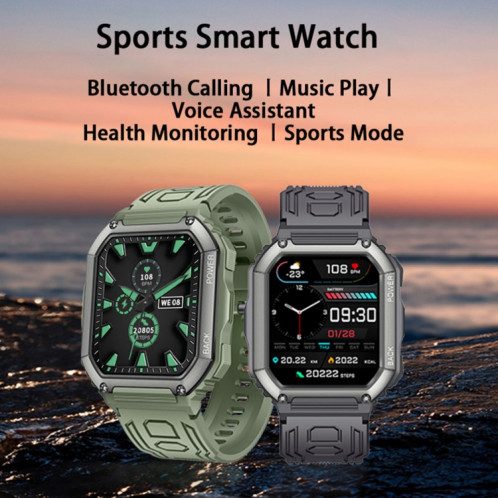 Montre intelligente de sport podomètre étanche KR06, prise en charge de la fréquence cardiaque/surveillance de la pression artérielle/appel BT (vert) SH836G1678-013
