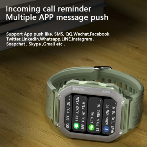Montre intelligente de sport podomètre étanche KR06, prise en charge de la fréquence cardiaque/surveillance de la pression artérielle/appel BT (vert) SH836G1678-013