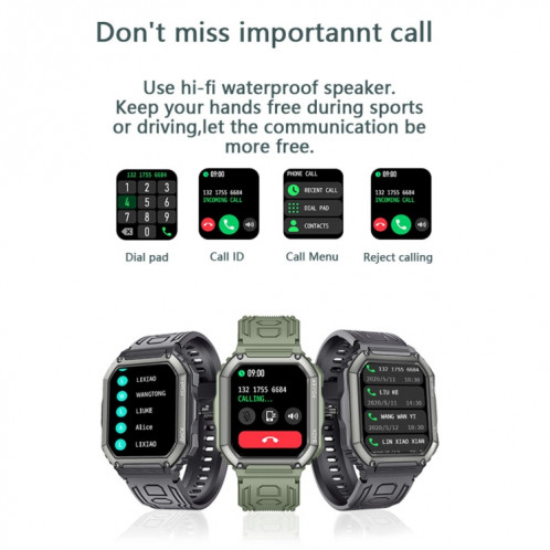 Montre intelligente de sport podomètre étanche KR06, prise en charge de la fréquence cardiaque/surveillance de la pression artérielle/appel BT (noir) SH836B708-013