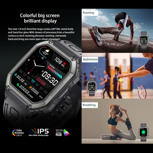 Montre intelligente de sport podomètre étanche KR06, prise en charge de la fréquence cardiaque/surveillance de la pression artérielle/appel BT (vert) SH836G1678-013