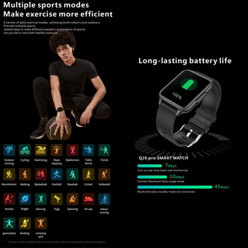 Q26 Pro Montre intelligente étanche IP68 de 1,83 pouces, prend en charge la surveillance de la température corporelle / la fréquence cardiaque / l'oxygène sanguin / la surveillance de la pression artérielle (bleu) SH837L581-018