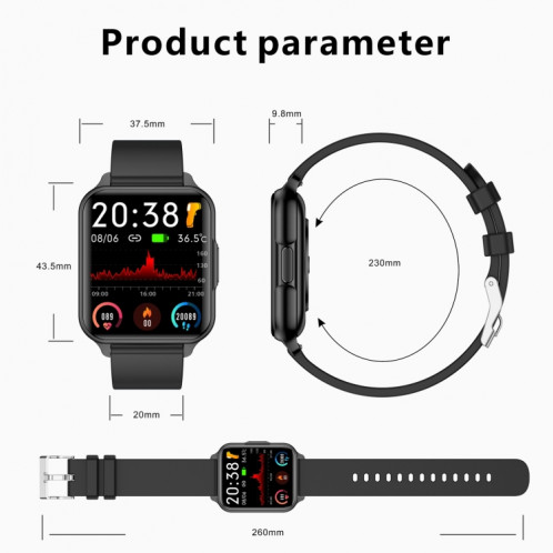 Q26 Pro Montre intelligente étanche IP68 de 1,83 pouces, prend en charge la surveillance de la température corporelle / la fréquence cardiaque / l'oxygène sanguin / la surveillance de la pression artérielle (bleu) SH837L581-018
