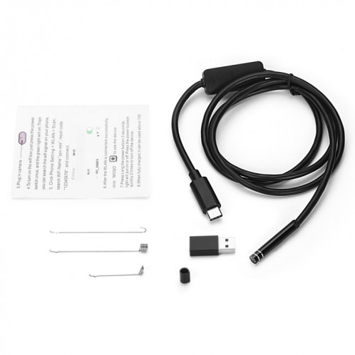 Caméra d'inspection à tube de serpent étanche IP67 à endoscope USB-C / Type-C avec 8 LED et adaptateur USB, longueur: 1 m, diamètre de l'objectif: 5,5 mm SH08401495-010