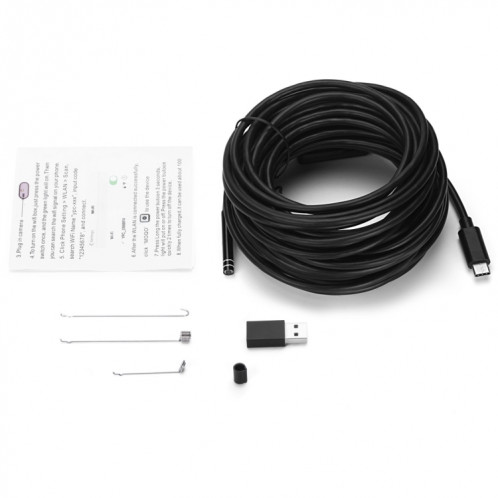 Caméra d'inspection à tube de serpent étanche IP67 à endoscope USB-C / Type-C avec 8 LED et adaptateur USB, longueur: 10 m, diamètre de l'objectif: 7 mm SH08491666-010