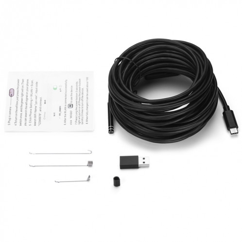 Caméra d'inspection à tube de serpent étanche endoscope USB-C / Type-C avec 8 LED et adaptateur USB, longueur: 10 m, diamètre de l'objectif: 8 mm SH08541219-010