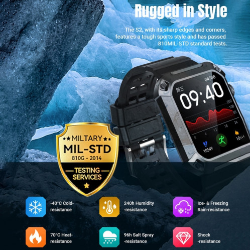 HAMTOD NX3 Pro Montre intelligente robuste de 1,83 pouces, prend en charge les appels Bluetooth / Sommeil / Fréquence cardiaque / Oxygène sanguin / Surveillance de la pression artérielle (Vert) SH867G31-015