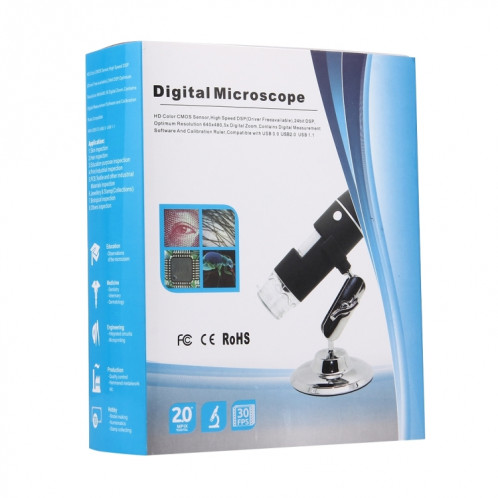 Microscope numérique USB à capteur d'image 1000MP avec loupe 1000X avec 8 DEL et support professionnel (Noir) SH555B312-011