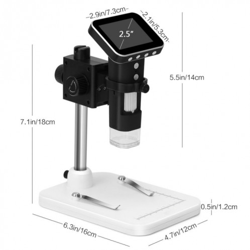 Microscope numérique USB à capteur d'image 3MP avec zoom 500X avec écran de 2,5 pouces et 8 LED et support professionnel, Carte de support pour TF SH1580195-07