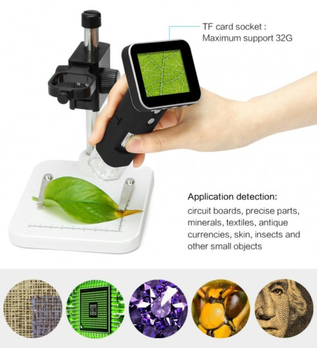 Microscope numérique USB à capteur d'image 3MP avec zoom 500X avec écran de 2,5 pouces et 8 LED et support professionnel, Carte de support pour TF SH1580195-07