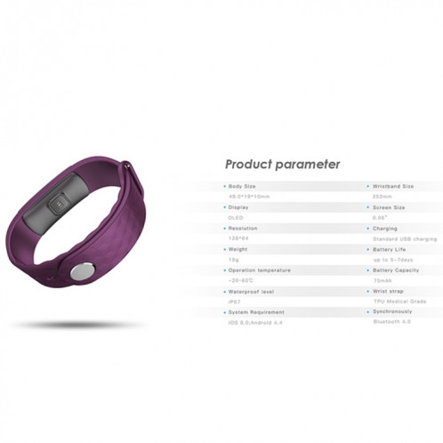 IWOWN i3 HR 0,96 pouce OLED Bracelet Bluetooth 4.0 Smart Display, affichage des appels / messages d'assistance, affichage de l'heure, moniteur de fréquence cardiaque, gestion du sommeil, podomètre, rappel SH024B499-010