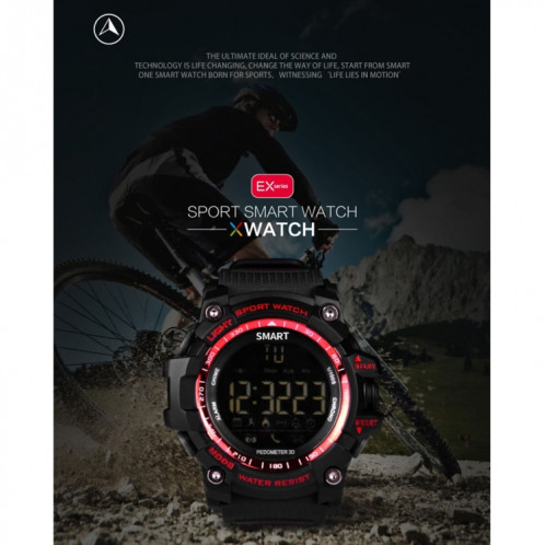 EX16 1.12 pouces FSTN LCD Affichage plein ecran Sport Sport Smart Watch IP67 50M Professionnel Etanche Podometre de soutien Chronometre Alarme Notification de rappel Notifier l appel Appareil photo