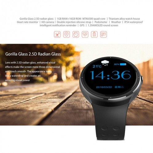 Z10 400 * 400 pixels AMOLED 1.39 pouces ronde montre intelligente à écran tactile, étanche IP54, podomètre de soutien / moniteur de fréquence cardiaque / navigation GPS / Notification de rappel / rappel d'appel SH677S591-020