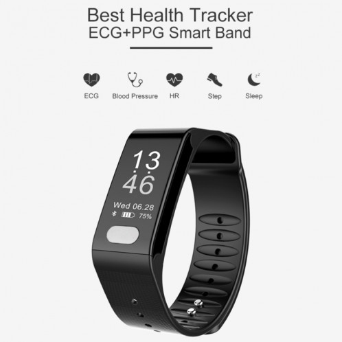 TLW T6 Fitness Tracker 0,96 pouces OLED Bracelet à bracelet intelligent, Mode Sport de soutien / ECG / moniteur de fréquence cardiaque / Pression artérielle / moniteur de sommeil (noir) SH216B1069-011