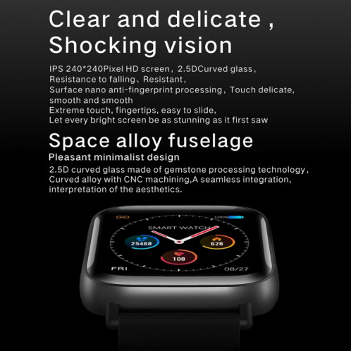 Montre de sport intelligente Q10 Fashion, écran TFT 1,3 pouces, étanche IP67, prise en charge de la fréquence cardiaque / surveillance de la pression artérielle / surveillance du sommeil / rappel sédentaire (noir) SH590B233-020