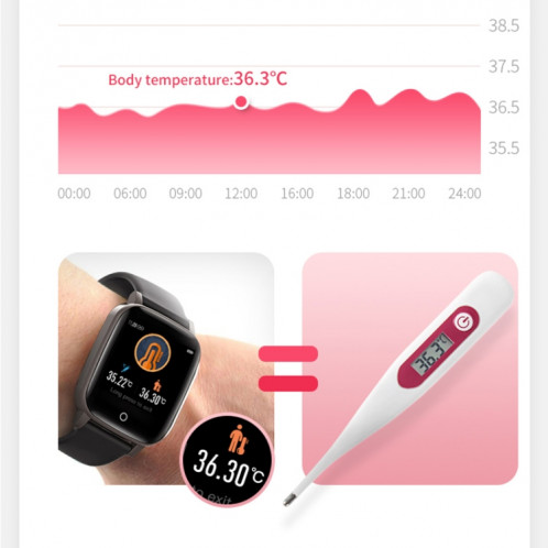 T1 Mesure de la température corporelle Montre de sport intelligente, écran de 1,3 pouces, étanche IP67, prise en charge automatique de la surveillance de la température et de la fréquence cardiaque / surveillance du SH817B943-011