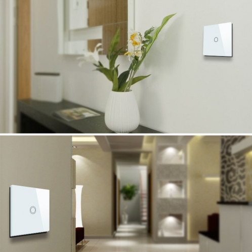 86mm 1 Gang 1 Way Verre Trempé Panneau Interrupteur Mural Smart Home Light Touch Interrupteur avec RF433 Télécommande, AC 110V-240V (Or) S8141J49-010