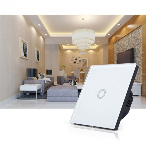 86mm 1 Gang 1 Way Verre Trempé Panneau Interrupteur Mural Smart Home Light Touch Interrupteur avec RF433 Télécommande, AC 110V-240V (Blanc) S8141W1489-010