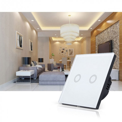 86mm 2 Gang 1 Way Verre Trempé Panneau Interrupteur Mural Smart Home Light Touch Interrupteur avec RF433 Télécommande, AC 110V-240V (Noir) S8142B1177-09