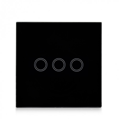 86mm 3 Gang 1 Way Verre Trempé Panneau Interrupteur Mural Smart Home Lumière Interrupteur Tactile avec RF433 Télécommande, AC 110V-240V (Noir) S8143B1763-08