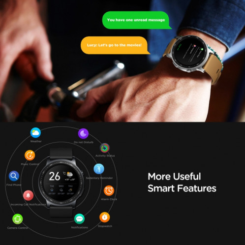 Zeblaze gTR2 1,28 pouce Color tactile écran Bluetooth 5.0 IP68 Wather Watch Smart Watch, Support Moniteur de sommeil / Moniteur de fréquence cardiaque / Surveillance de la pression artérielle (Noir) SZ382B1761-08