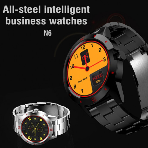 N6 Smart Watch 1.3 pouces écran TFT MTK2502C Bluetooth4.0, bracelet de montre en acier inoxydable, moniteur de fréquence cardiaque de soutien et podomètre et moniteur de sommeil et rappel sédentaire (argent) SH559S1332-012