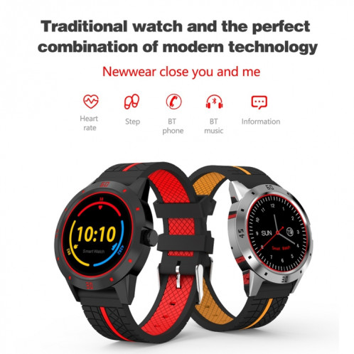 N6 Smart Watch 1.3 pouce écran TFT MTK2502C Bluetooth4.0, bracelet de montre en silicone, moniteur de fréquence cardiaque de soutien et podomètre et moniteur de sommeil et rappel sédentaire (rouge) SH560R1358-016