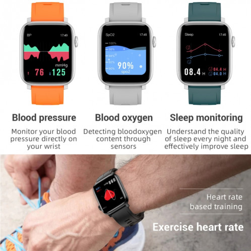 SE02 Montre Smart Smart Smart Smart, Soutenir la fréquence cardiaque / la pression artérielle / la surveillance de l'oxygène sanguin et la surveillance du sommeil et le rappel sédentaire (argent) SH739S1717-08