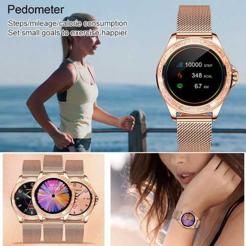 M6003 En acier inoxydable Mesh Strap Mode Smart Watch pour Femmes, Support Sauvegarde cardiaque Surveillance et podomètre & Surveillance du sommeil et calories (or rose) SH40RG1695-07