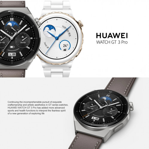 Huawei Watch GT 3 Pro Titanium Smart Watch 46 mm en caoutchouc, écran AMOLED de 1,43 pouce, prise en charge de la durée de vie de la batterie ECG / GPS / 14 jours (noir) SH789B465-07