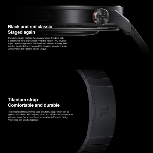 Huawei Watch GT 3 Porsche ver. Smart Watch 46 mm en titane en titane, écran AMOLED de 1,43 pouce, support des modes de surveillance / GPS / 100+ Sport (noir) SH790B1475-07
