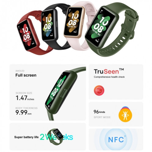 Édition originale de Huawei Band 7 NFC, montre intelligente à écran AMOLED de 1,47 pouce, Support Blood Oxygen Monitoring / 14 jours Life de batterie (noir) SH792B1995-07