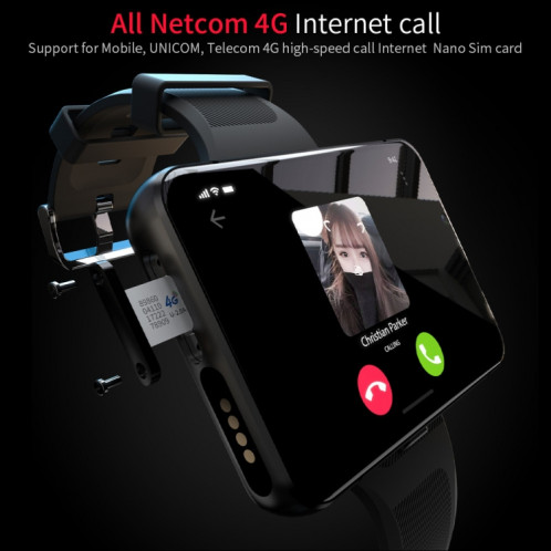 LOKMAT APPLLP Max 4G Call Smart Watch, 2,88 pouces MTK6761 Quad Core, 4 Go + 64 Go, Android 9.0, GPS, fréquence cardiaque (Argent) SL914S1206-07