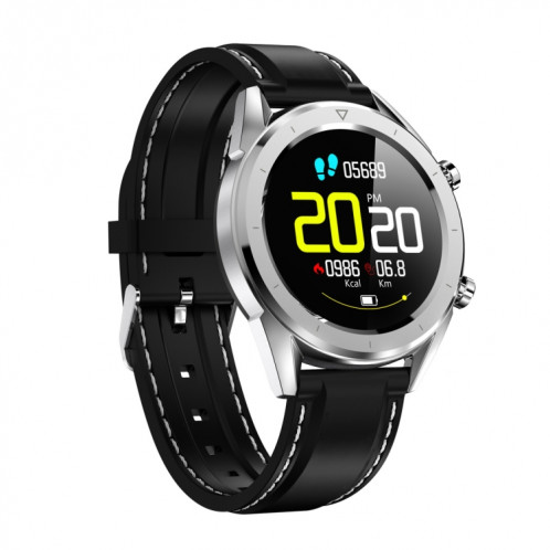 DT28 1.54 pouces IP68 bracelet en silicone étanche Smartwatch Bluetooth 4.2, prend en charge le rappel d'appel entrant / surveillance de la pression artérielle / paiement de la montre (noir argent) SH02BS1064-011