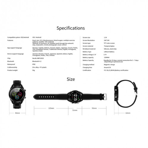 DT28 1.54 pouces IP68 bracelet en silicone étanche Smartwatch Bluetooth 4.2, prend en charge le rappel d'appel entrant / surveillance de la pression artérielle / paiement de la montre (noir argent) SH02BS1064-011