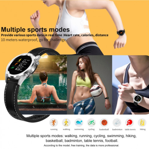 DT28 1.54 pouces IP68 bracelet en silicone étanche Smartwatch Bluetooth 4.2, prend en charge le rappel d'appel entrant / surveillance de la pression artérielle / paiement de la montre (noir argent) SH02BS1064-011