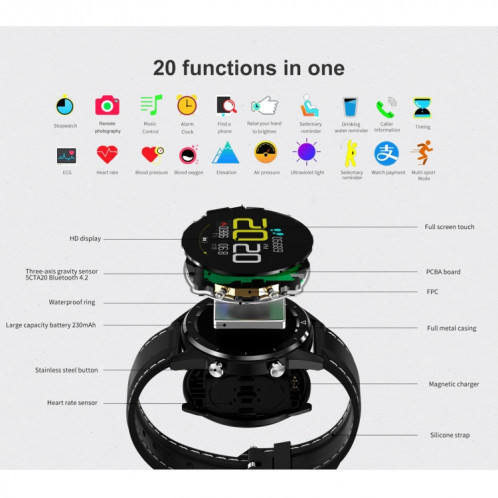 DT28 1.54 pouces IP68 bracelet en silicone étanche Smartwatch Bluetooth 4.2, prend en charge le rappel d'appel entrant / surveillance de la pression artérielle / paiement de la montre (noir argent) SH02BS1064-011