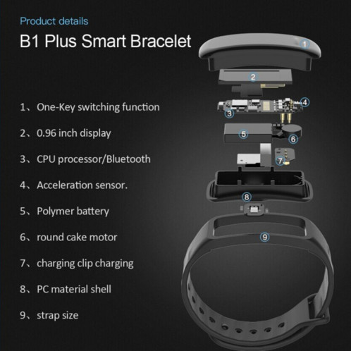 TLW B1 Plus Fitness Tracker 0.96 pouces couleur écran Bluetooth 4.0 bracelet bracelet intelligent, IP67 imperméable à l'eau, soutien de mode sportif / moniteur de fréquence cardiaque / moniteur de sommeil / SH686L1820-011