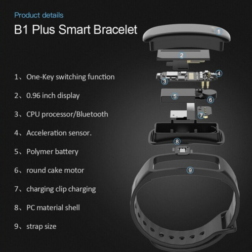 TLW B1 Plus Fitness Tracker 0.96 pouces couleur écran Bluetooth 4.0 bracelet bracelet intelligent, IP67 étanche, soutien des sports mode / moniteur de fréquence cardiaque / moniteur de sommeil / informations rappel SH686R397-011