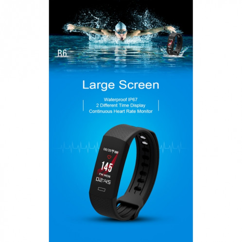 TLW B6 Fitness Tracker 0.96 pouces TFT Bracelet Bracelet Smart Bracelet, IP67 Étanche, Mode Sport Support / Moniteur de Fréquence Cardiaque Continue / Moniteur de Sommeil / Rappel d'Information (Noir) SH687B1525-012