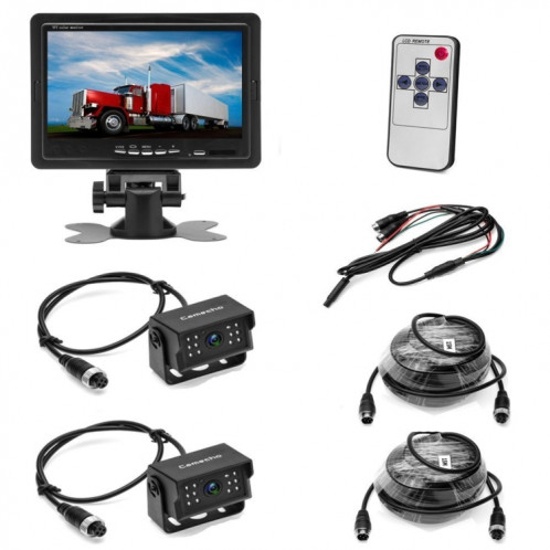 A1510 7 pouces HD voiture 12 IR Vision nocturne vue arrière sauvegarde double caméra moniteur de recul, avec câble de 15 m SH11021587-08