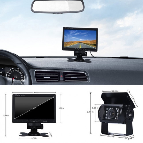 F0505 7 pouces HD voiture 18 LED IR moniteur de rétroviseur de caméra de recul, avec câble de 10 m SH110559-09