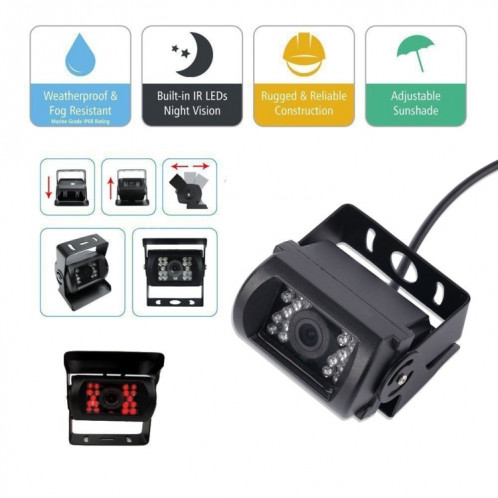 F0505 7 pouces HD voiture 18 LED IR moniteur de rétroviseur de caméra de recul, avec câble de 10 m SH110559-09