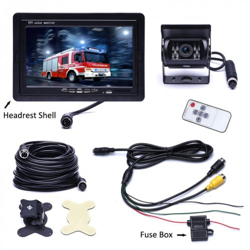 F0505 7 pouces HD voiture 18 LED IR moniteur de rétroviseur de caméra de recul, avec câble de 10 m SH110559-09