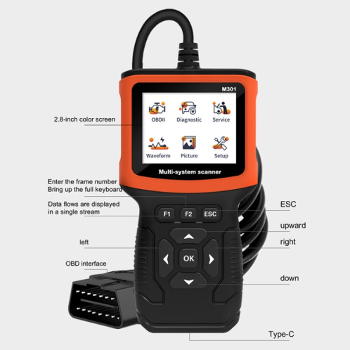 Détecteur de défaut de scanner de lecteur de code de voiture M301 9-18V OBD2 SH23671045-013