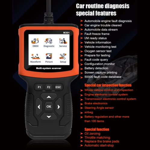 Détecteur de défaut de scanner de lecteur de code de voiture M301 9-18V OBD2 SH23671045-013